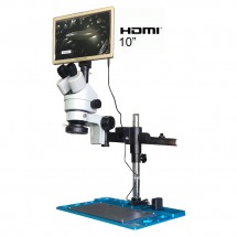 Microscopio Trinocular 7-45X HU708A soporte Tipo-A Monitor 10" HDMI - Luz LED