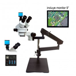 Microscopio Trinocular 7-45X HU708A soporte Tipo-C Monitor 9" - Luz LED