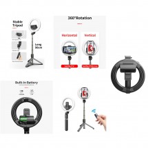 Aro Luz LED anillo palo Selfie para móviles con trípode 90cm - NW-FSD1568 2