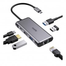 HUB USB-C 6 en 1 HDMI 4K Ethernet Gigabit RJ45 USB 3.0 
