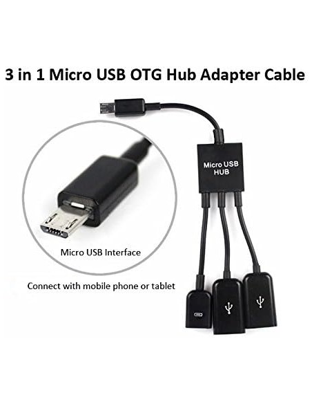 Cable Adaptador OTG MicroUSB A USB Tipo C Hembra + 2 USB Hembra - Ref. AC085