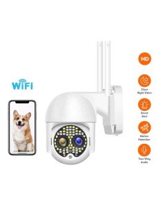 Cámara Vigilancia IP Wifi dual doble lente Seguridad mascotas perros gatos