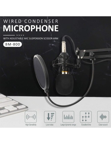 Micrófono Profesional BM-800 condensador estudio grabación son soporte y accsorios