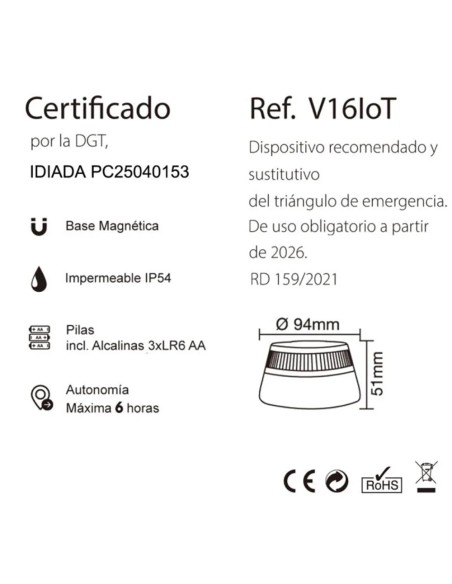 Luz Emergencia V16 Ebox EB2503 Baliza coche Homologada DGT Geolocalizada IoT Base Magnética